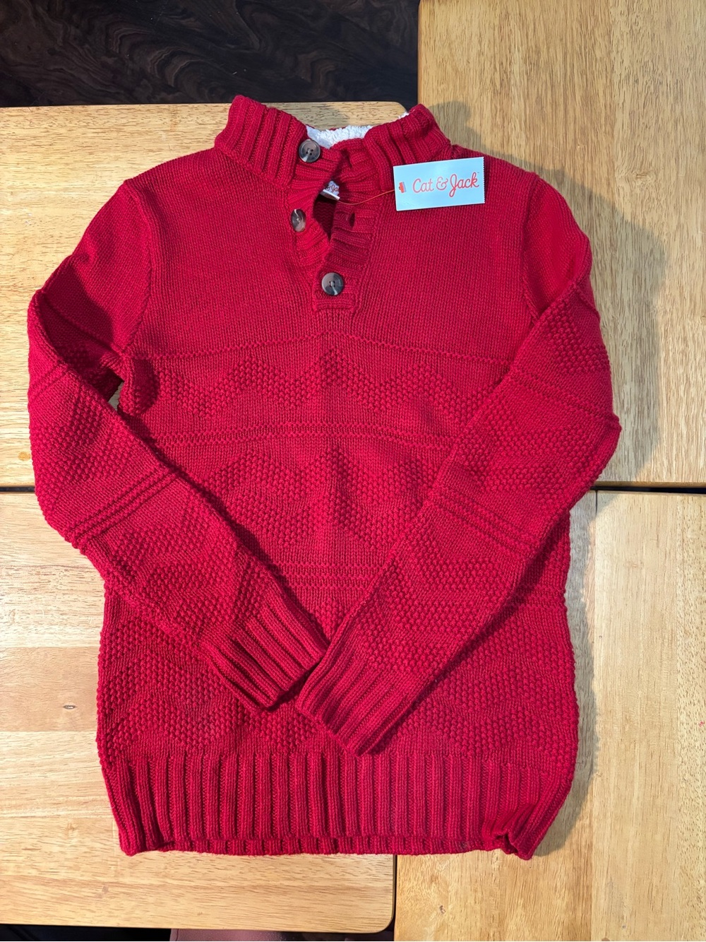 Cat & Jack Bright Red Knit Half Button Up Mock Neck Sweater
